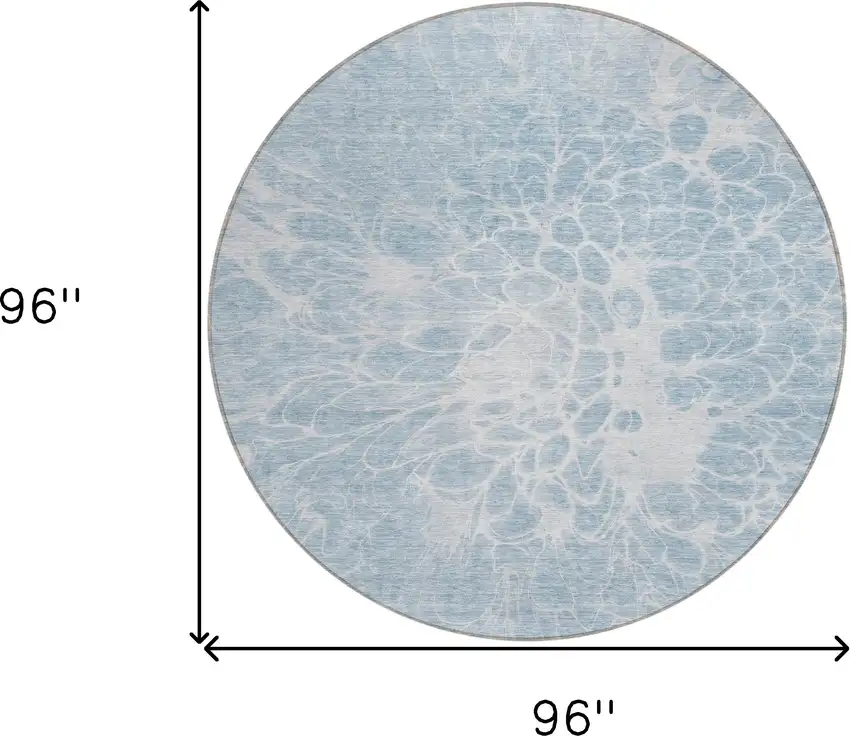 8' Sky Blue And Denim Blue Round Abstract Washable Indoor Outdoor Area Rug Photo 3