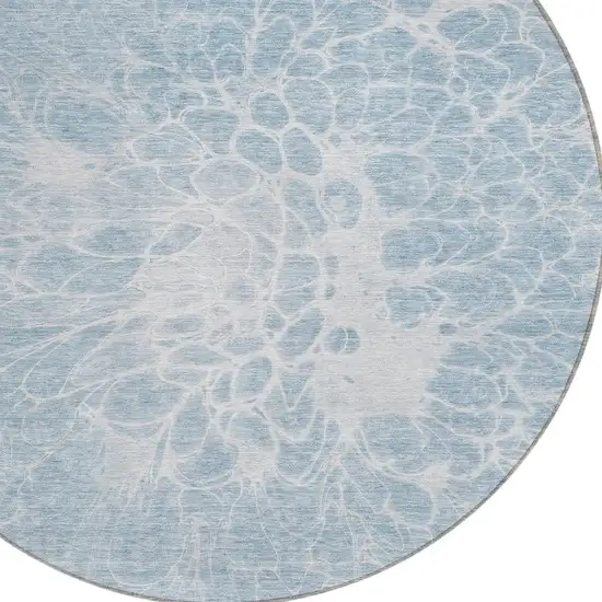 8' Sky Blue And Denim Blue Round Abstract Washable Indoor Outdoor Area Rug Photo 5