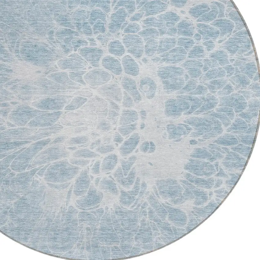 8' Sky Blue And Denim Blue Round Abstract Washable Indoor Outdoor Area Rug Photo 5