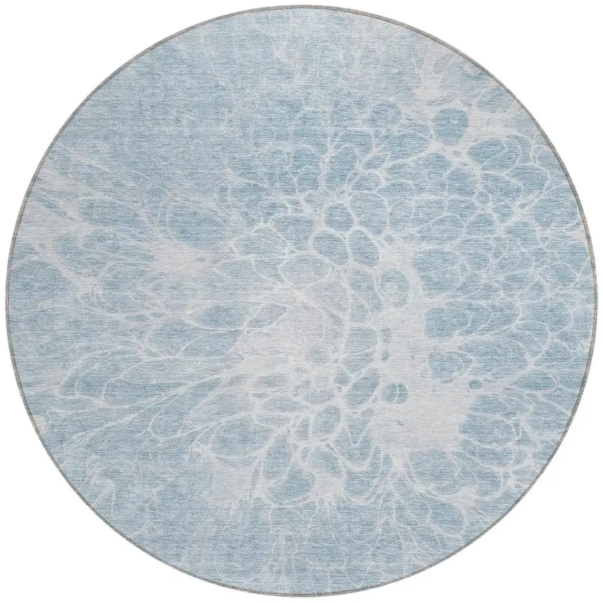8' Sky Blue And Denim Blue Round Abstract Washable Indoor Outdoor Area Rug Photo 6