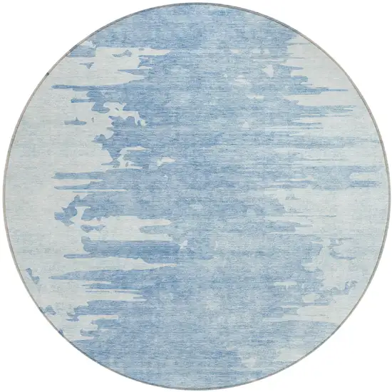 8' Sky Blue And Denim Blue Round Abstract Washable Indoor Outdoor Area Rug Photo 2