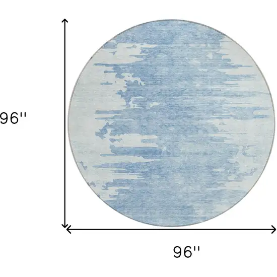 8' Sky Blue And Denim Blue Round Abstract Washable Indoor Outdoor Area Rug Photo 3