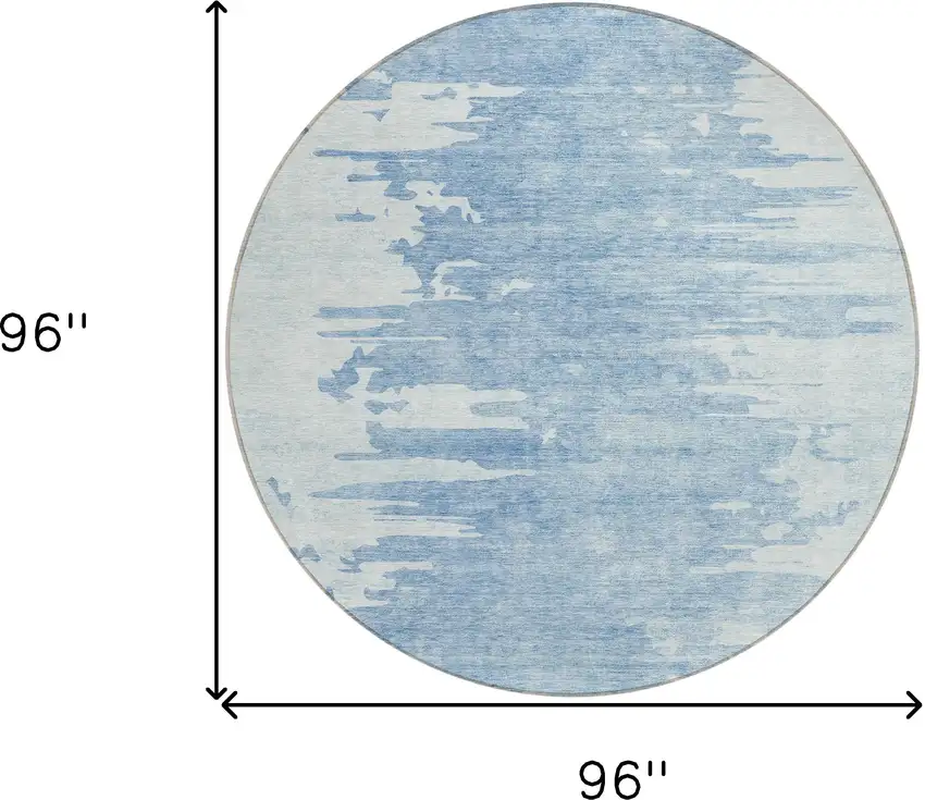8' Sky Blue And Denim Blue Round Abstract Washable Indoor Outdoor Area Rug Photo 3