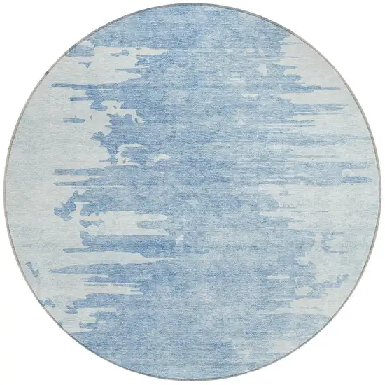 8' Sky Blue And Denim Blue Round Abstract Washable Indoor Outdoor Area Rug Photo 5