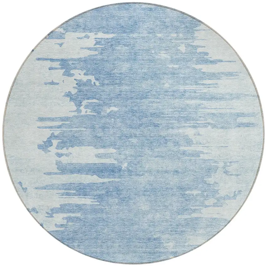 8' Sky Blue And Denim Blue Round Abstract Washable Indoor Outdoor Area Rug Photo 5