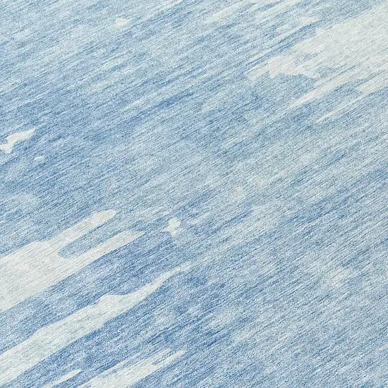8' Sky Blue And Denim Blue Round Abstract Washable Indoor Outdoor Area Rug Photo 9