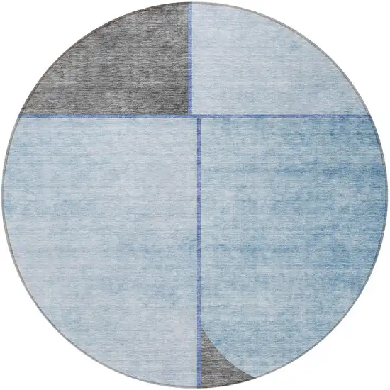 8' Sky Blue And Denim Blue Round Abstract Washable Indoor Outdoor Area Rug Photo 5