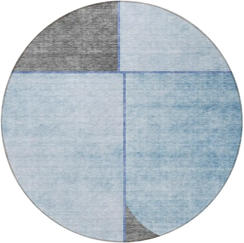 8' Sky Blue And Denim Blue Round Abstract Washable Indoor Outdoor Area Rug Photo 5