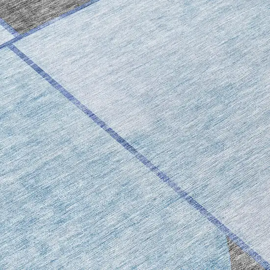 8' Sky Blue And Denim Blue Round Abstract Washable Indoor Outdoor Area Rug Photo 9