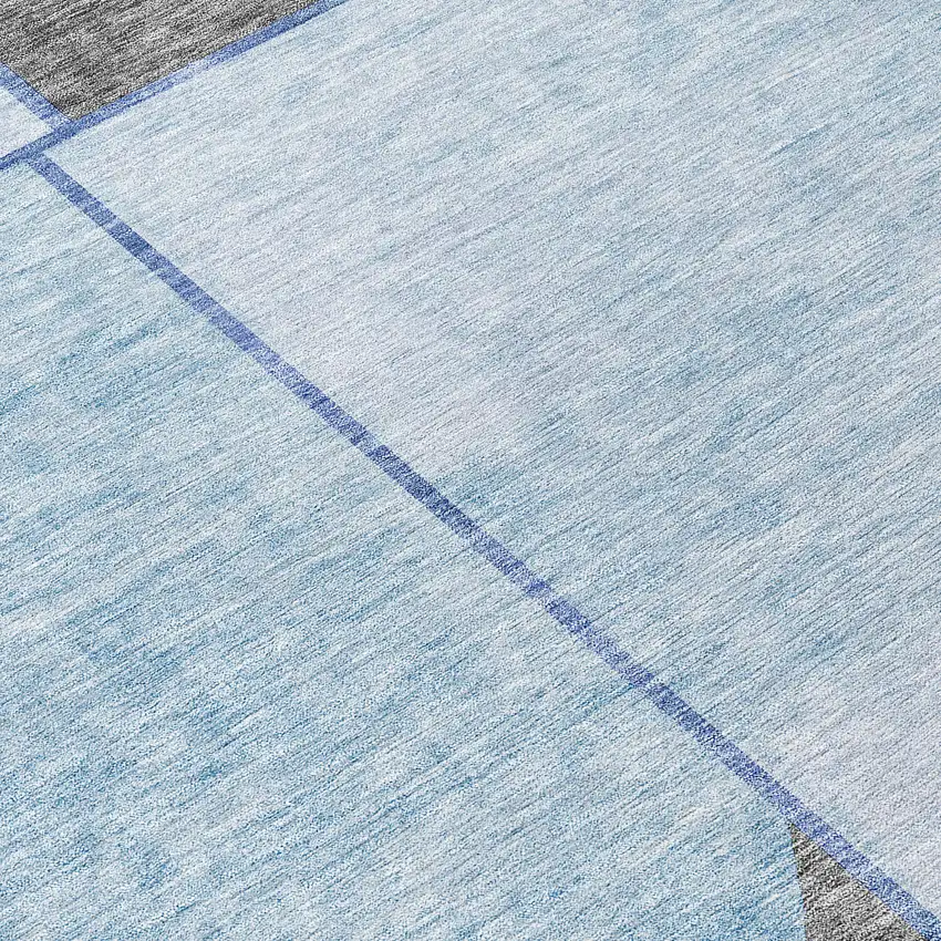 8' Sky Blue And Denim Blue Round Abstract Washable Indoor Outdoor Area Rug Photo 9