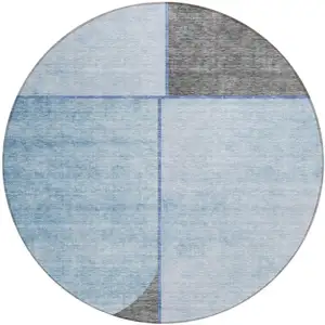 Photo of 8' Sky Blue And Denim Blue Round Abstract Washable Indoor Outdoor Area Rug