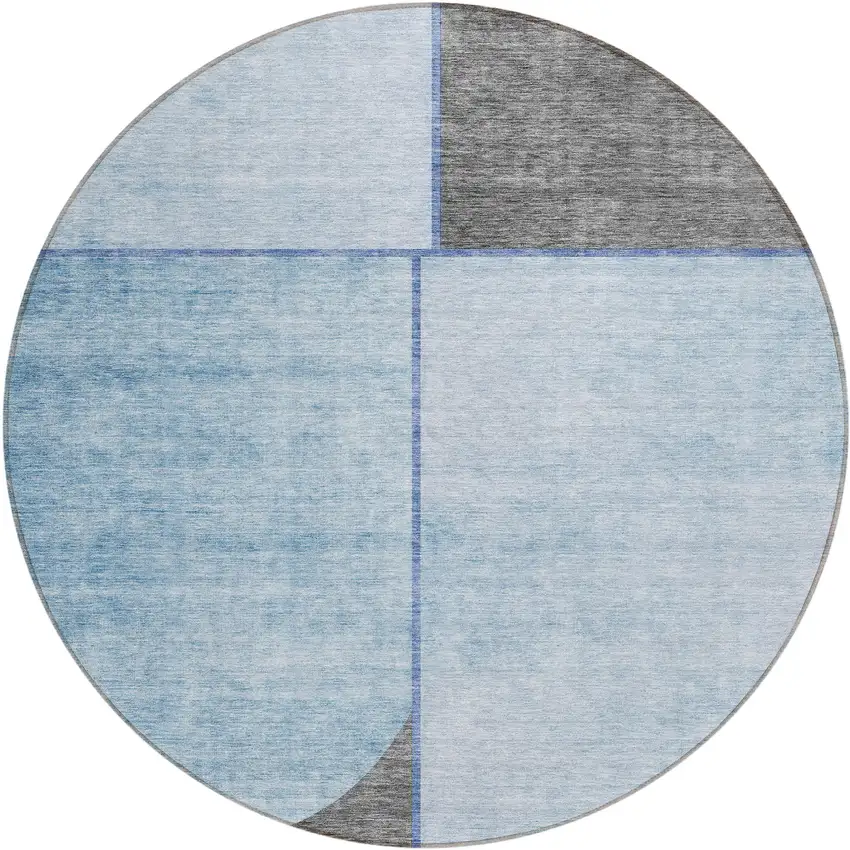 8' Sky Blue And Denim Blue Round Abstract Washable Indoor Outdoor Area Rug Photo 1