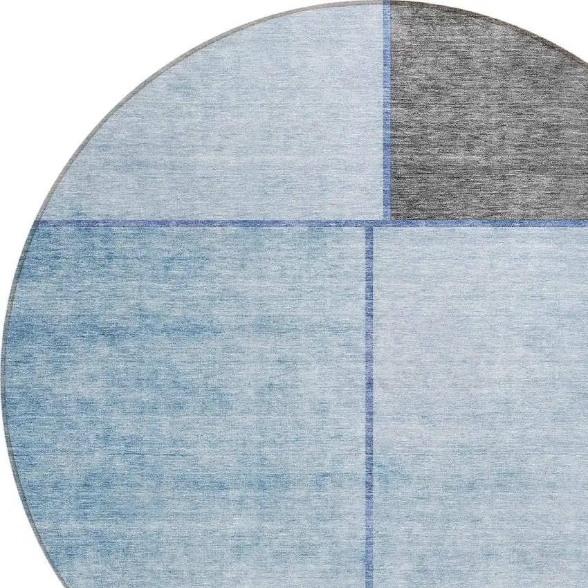 8' Sky Blue And Denim Blue Round Abstract Washable Indoor Outdoor Area Rug Photo 4