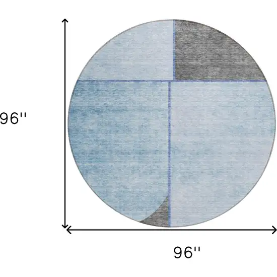8' Sky Blue And Denim Blue Round Abstract Washable Indoor Outdoor Area Rug Photo 8