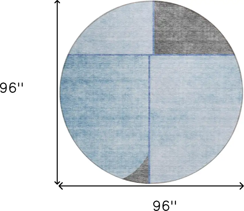 8' Sky Blue And Denim Blue Round Abstract Washable Indoor Outdoor Area Rug Photo 8