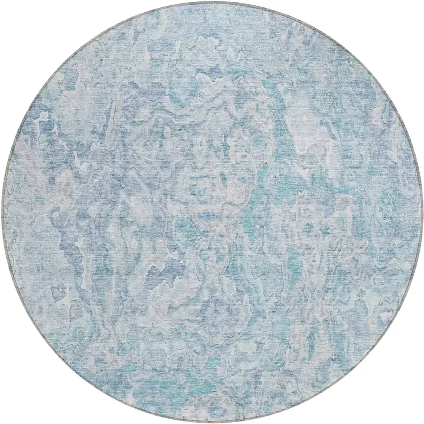 8' Sky Blue And Denim Blue Round Abstract Washable Indoor Outdoor Area Rug Photo 2