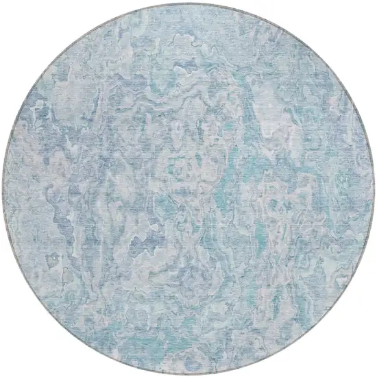 8' Sky Blue And Denim Blue Round Abstract Washable Indoor Outdoor Area Rug Photo 2