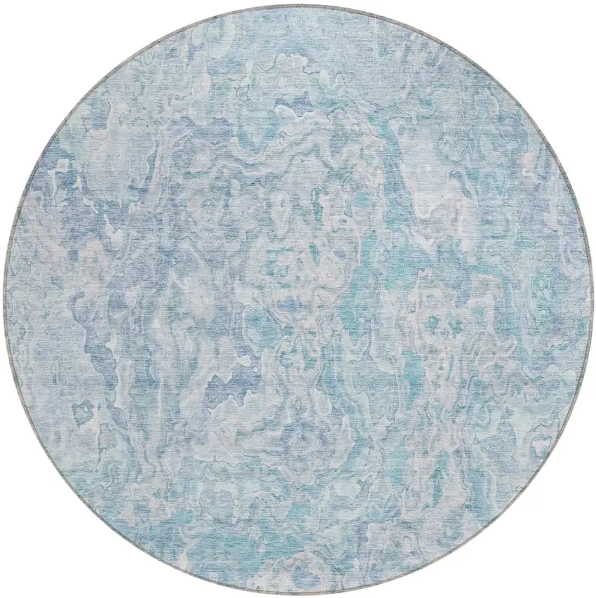 8' Sky Blue And Denim Blue Round Abstract Washable Indoor Outdoor Area Rug Photo 2