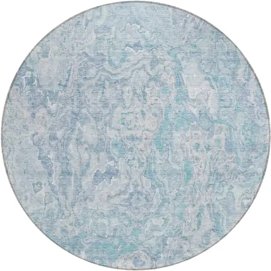 8' Sky Blue And Denim Blue Round Abstract Washable Indoor Outdoor Area Rug Photo 2