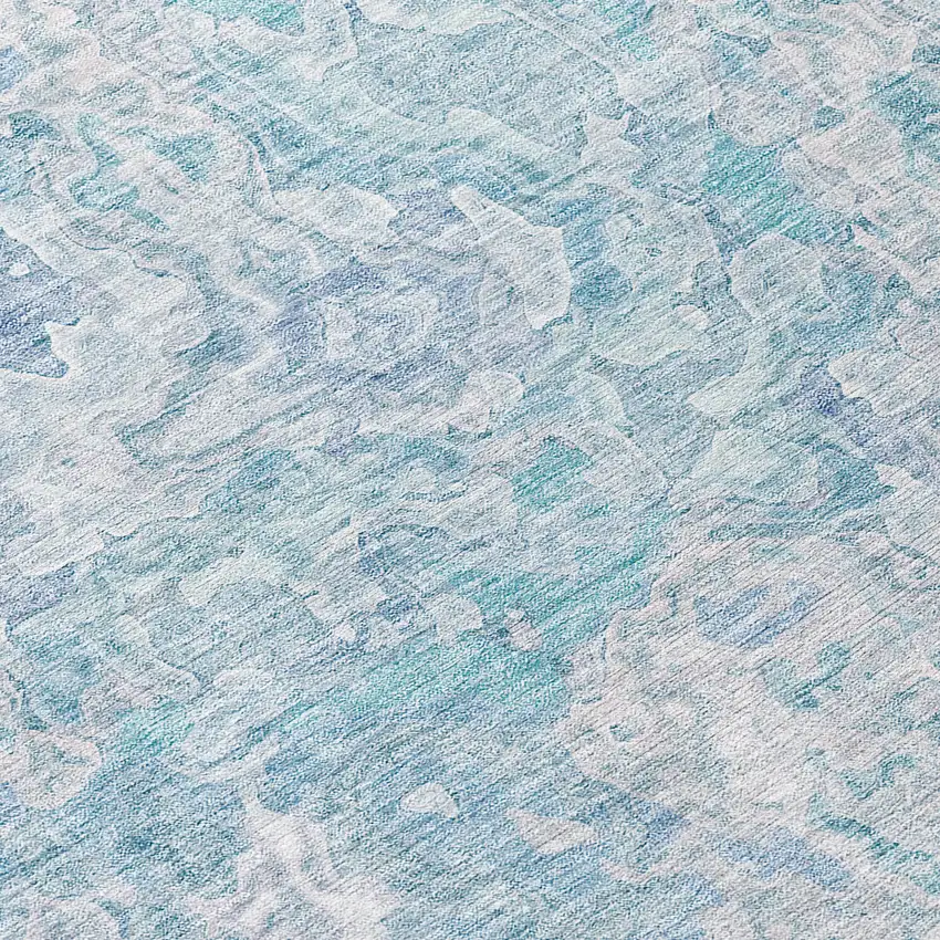 8' Sky Blue And Denim Blue Round Abstract Washable Indoor Outdoor Area Rug Photo 7