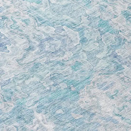 8' Sky Blue And Denim Blue Round Abstract Washable Indoor Outdoor Area Rug Photo 7