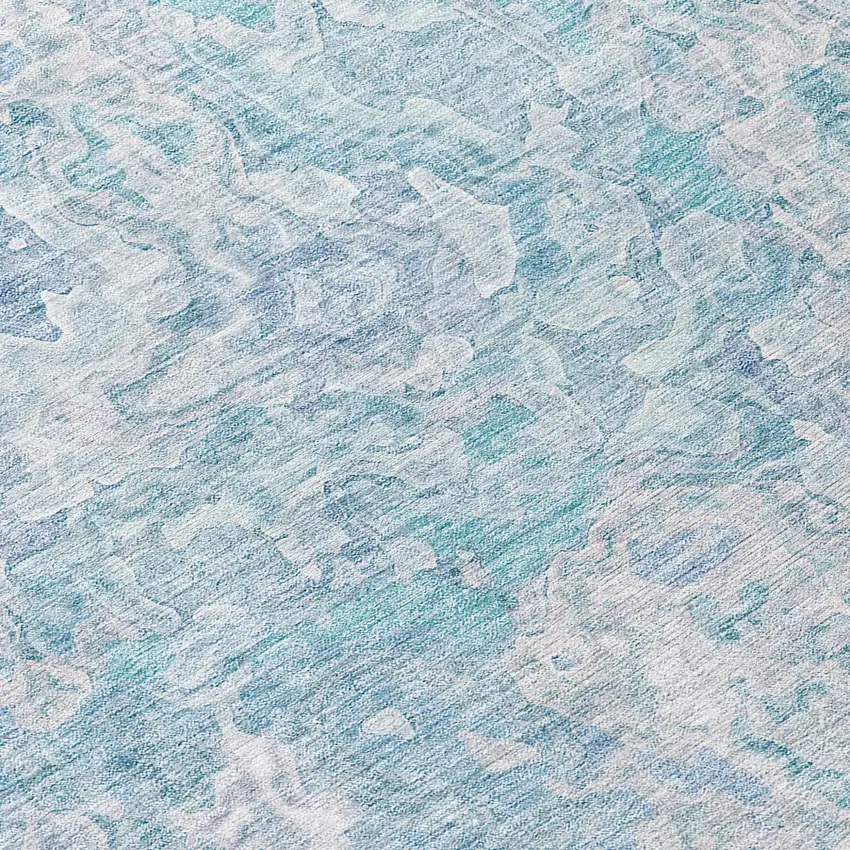 8' Sky Blue And Denim Blue Round Abstract Washable Indoor Outdoor Area Rug Photo 7