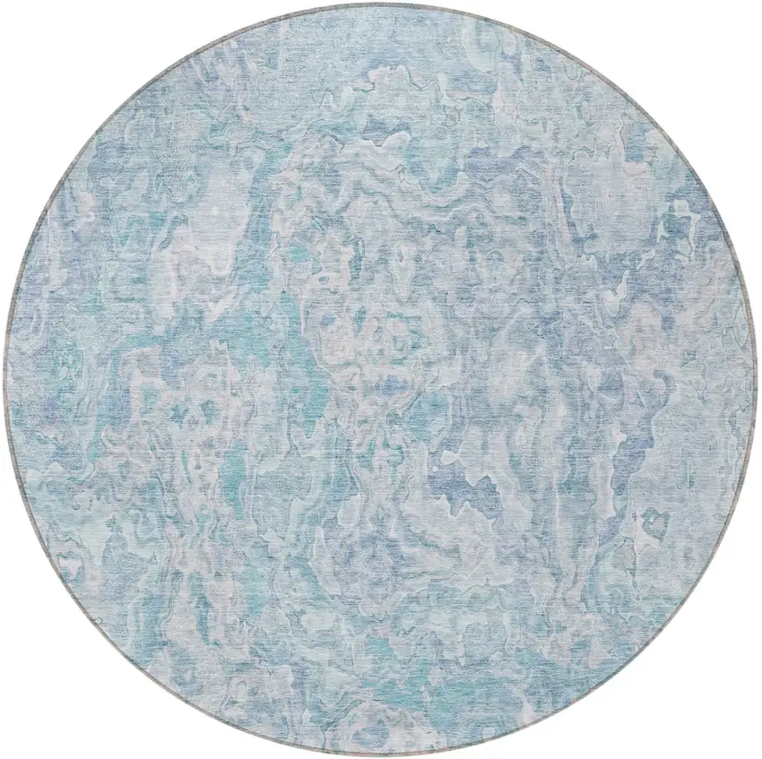 8' Sky Blue And Denim Blue Round Abstract Washable Indoor Outdoor Area Rug Photo 4