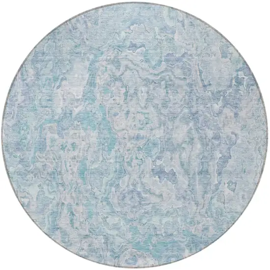 8' Sky Blue And Denim Blue Round Abstract Washable Indoor Outdoor Area Rug Photo 4