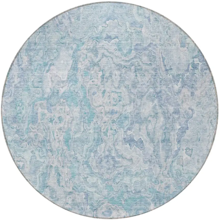 8' Sky Blue And Denim Blue Round Abstract Washable Indoor Outdoor Area Rug Photo 4