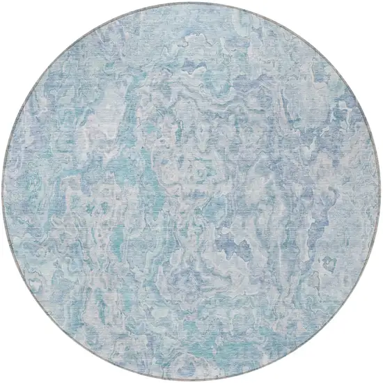 8' Sky Blue And Denim Blue Round Abstract Washable Indoor Outdoor Area Rug Photo 4