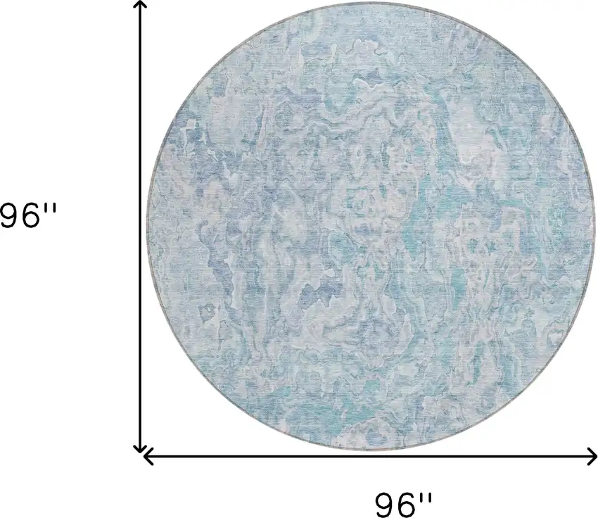 8' Sky Blue And Denim Blue Round Abstract Washable Indoor Outdoor Area Rug Photo 3