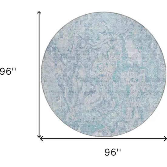 8' Sky Blue And Denim Blue Round Abstract Washable Indoor Outdoor Area Rug Photo 3
