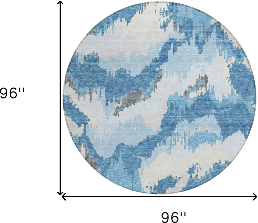 8' Sky Blue And Denim Blue Round Abstract Washable Indoor Outdoor Area Rug Photo 3