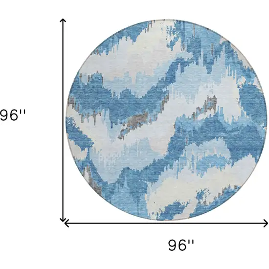 8' Sky Blue And Denim Blue Round Abstract Washable Indoor Outdoor Area Rug Photo 3