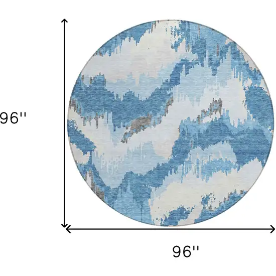 8' Sky Blue And Denim Blue Round Abstract Washable Indoor Outdoor Area Rug Photo 3
