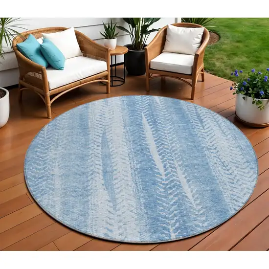8' Sky Blue And Denim Blue Round Botanical Leaves Washable Indoor Outdoor Area Rug Photo 1
