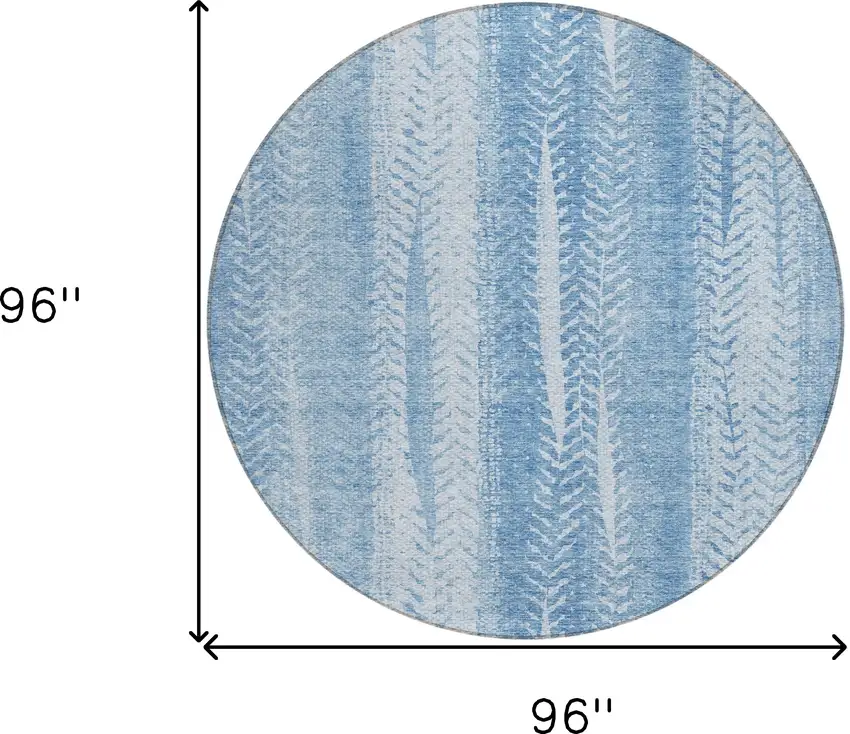 8' Sky Blue And Denim Blue Round Botanical Leaves Washable Indoor Outdoor Area Rug Photo 3