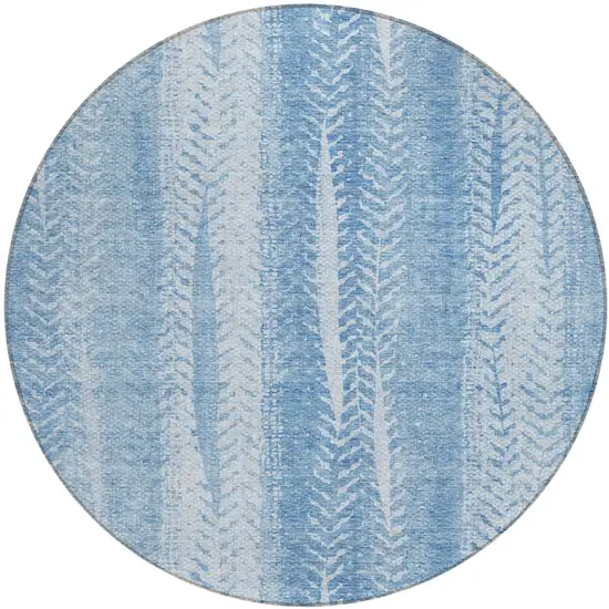 8' Sky Blue And Denim Blue Round Botanical Leaves Washable Indoor Outdoor Area Rug Photo 2