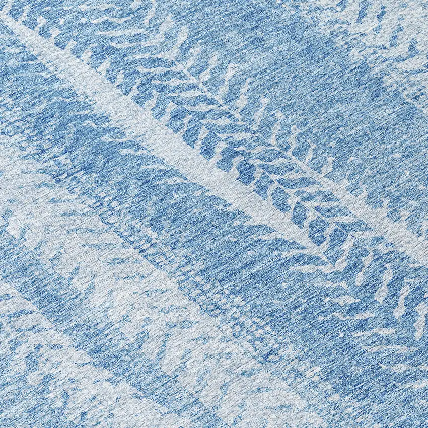 8' Sky Blue And Denim Blue Round Botanical Leaves Washable Indoor Outdoor Area Rug Photo 8