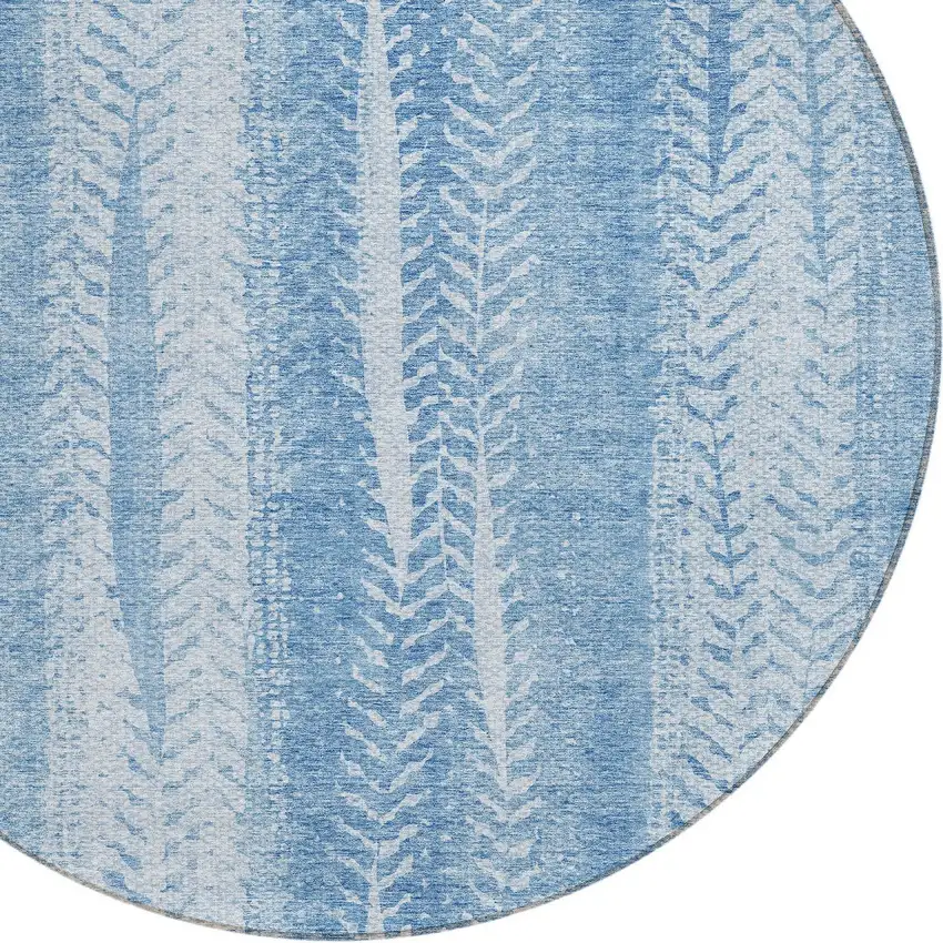 8' Sky Blue And Denim Blue Round Botanical Leaves Washable Indoor Outdoor Area Rug Photo 4