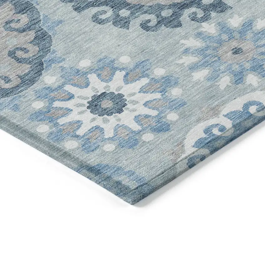 8' Sky Blue And Denim Blue Round Floral Medallion Washable Indoor Outdoor Area Rug Photo 3