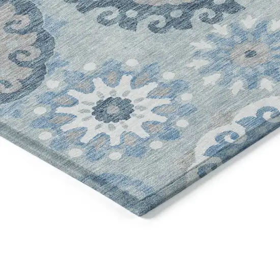 8' Sky Blue And Denim Blue Round Floral Medallion Washable Indoor Outdoor Area Rug Photo 3