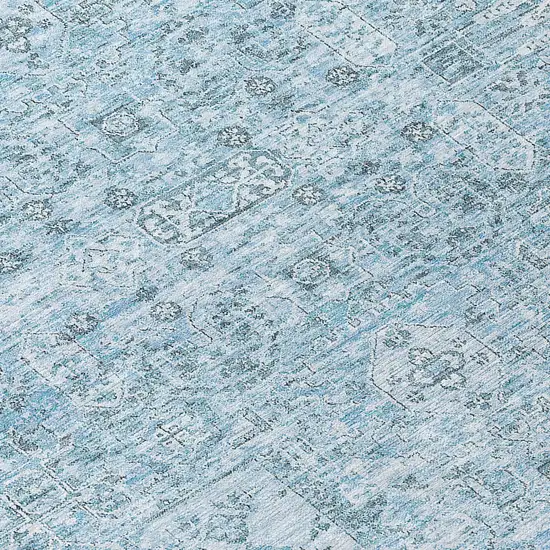 8' Sky Blue And Denim Blue Round Floral Washable Indoor Outdoor Area Rug Photo 4