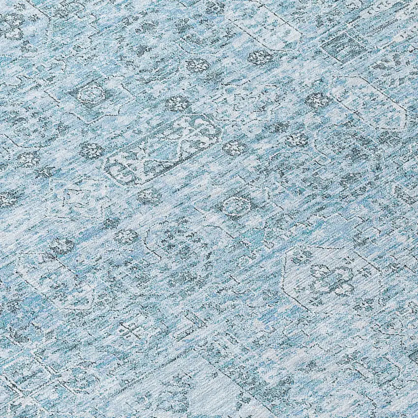 8' Sky Blue And Denim Blue Round Floral Washable Indoor Outdoor Area Rug Photo 4