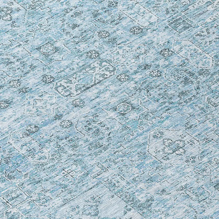 8' Sky Blue And Denim Blue Round Floral Washable Indoor Outdoor Area Rug Photo 4