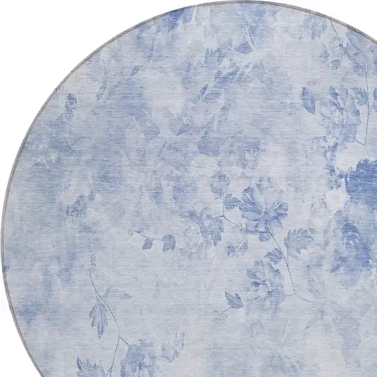 8' Sky Blue And Denim Blue Round Floral Washable Indoor Outdoor Area Rug Photo 4