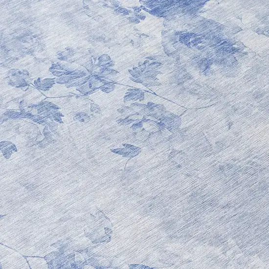 8' Sky Blue And Denim Blue Round Floral Washable Indoor Outdoor Area Rug Photo 9