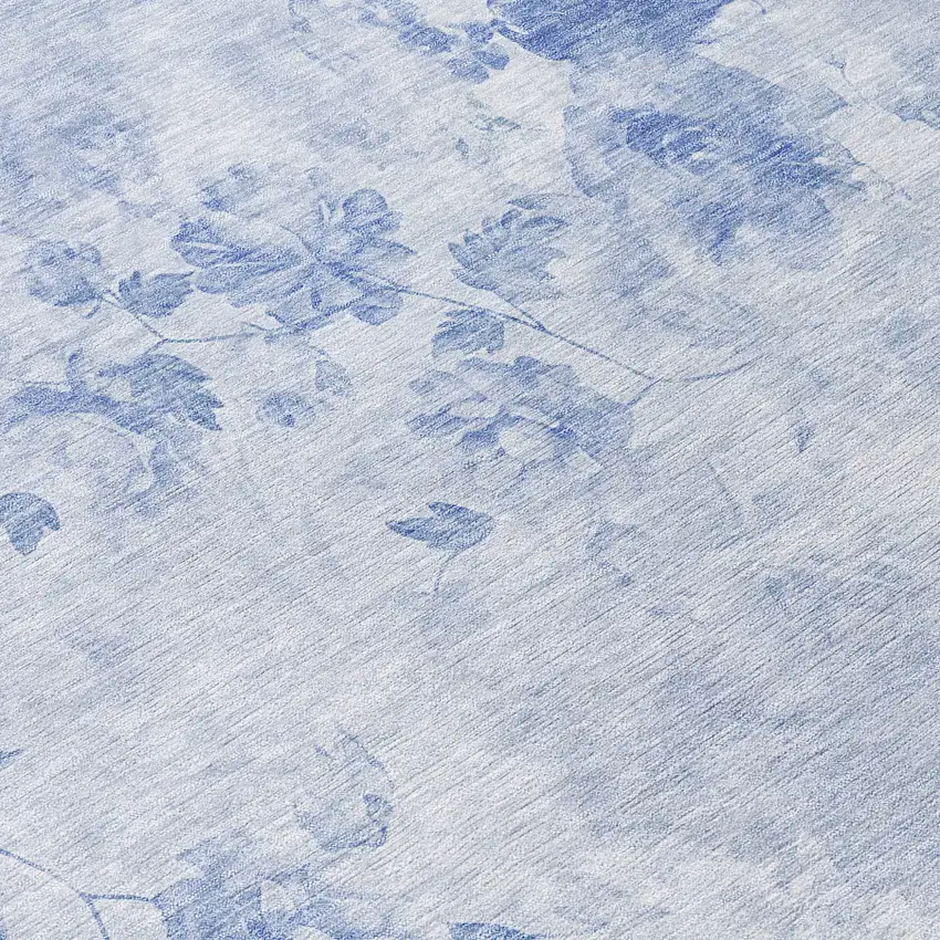 8' Sky Blue And Denim Blue Round Floral Washable Indoor Outdoor Area Rug Photo 9