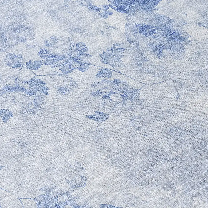 8' Sky Blue And Denim Blue Round Floral Washable Indoor Outdoor Area Rug Photo 9