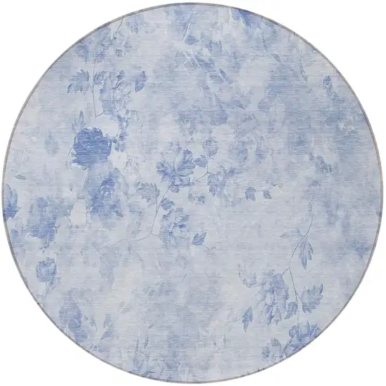 8' Sky Blue And Denim Blue Round Floral Washable Indoor Outdoor Area Rug Photo 5